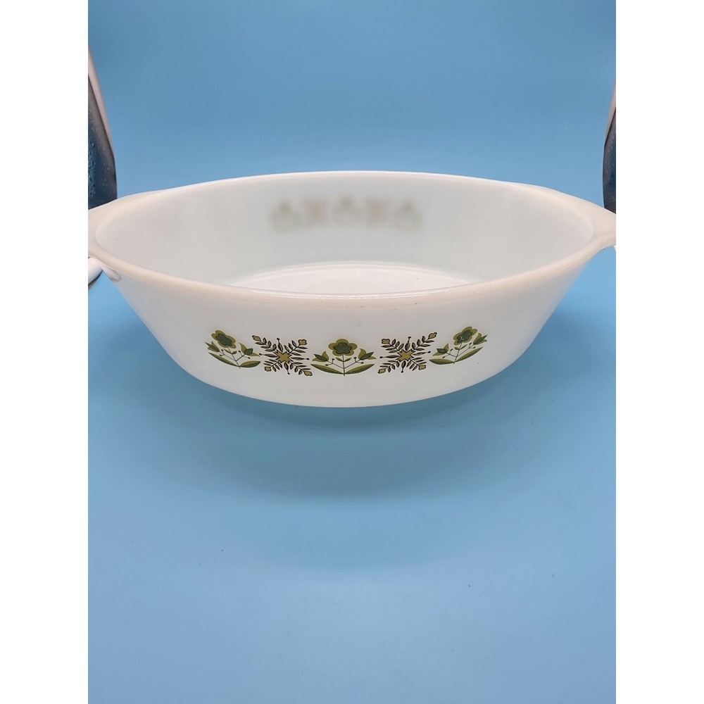 Anchor Hocking Fire-King Milk Glass Floral Oval Casserole, White/Green, 1.5 qt